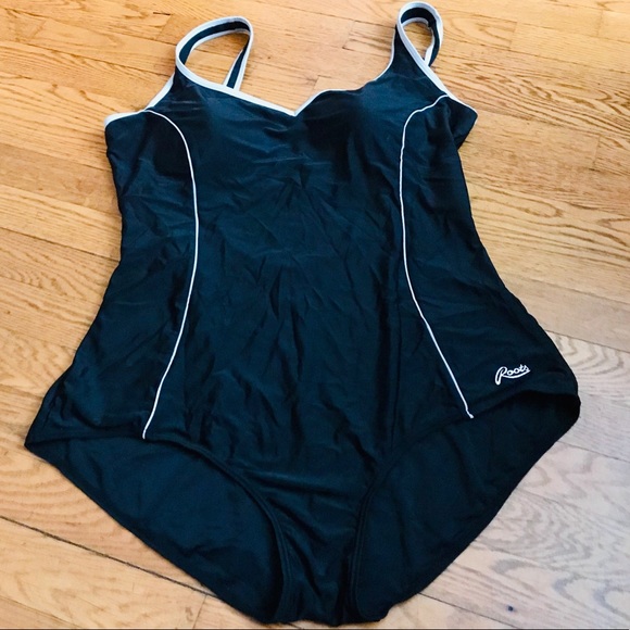Roots Swim Roots Black Plus One Piece Swimsuit W White Trim Poshmark